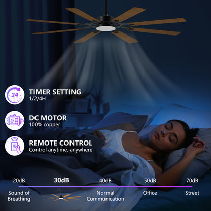 72" Black 8-Blade Indoor Outdoor Ceiling Fan - view 6