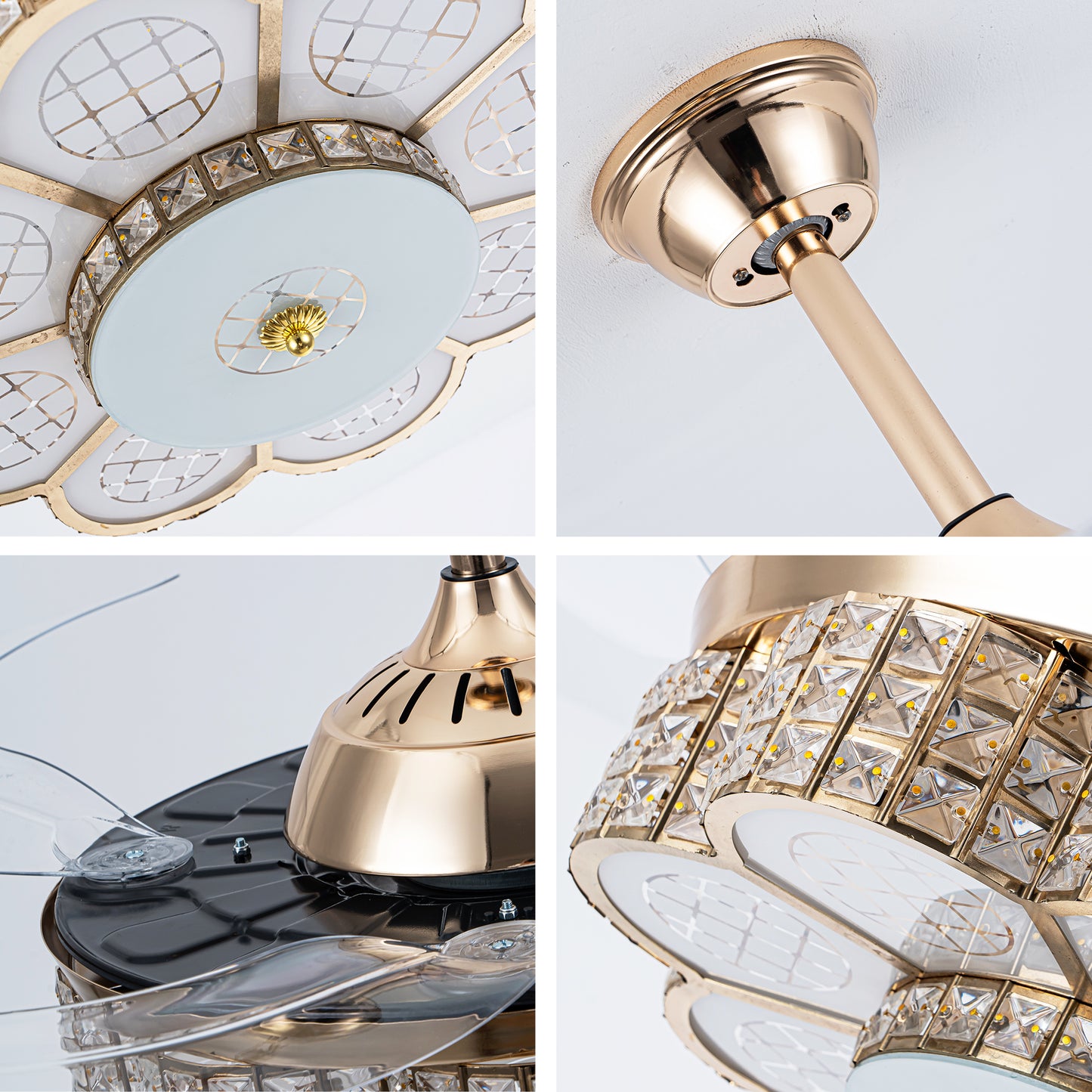 48" Gold Retractable Blade Ceiling Fan with Light & Remote - view 13