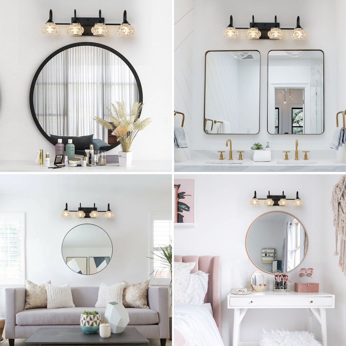23" 4-Light Retro Black Vanity Light with Crystal Glass - view 5