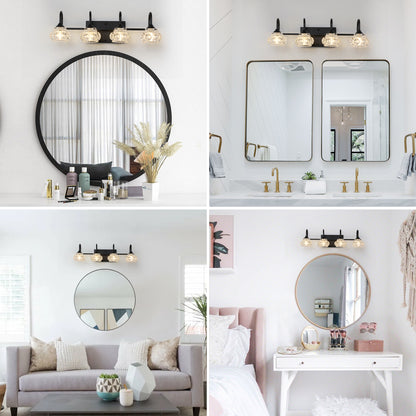 23" 4-Light Retro Black Vanity Light with Crystal Glass - view 5
