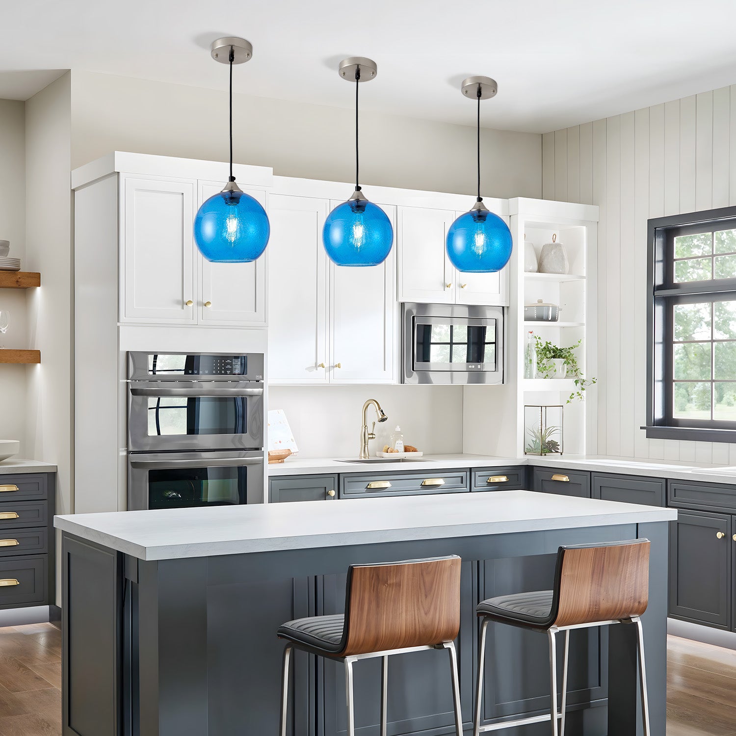 7.9" Light Blue Glass Globe Pendant Light, Set of 2 - view 2