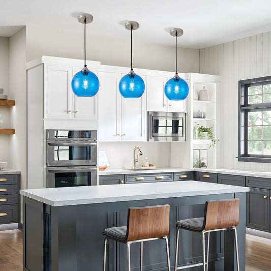 7.9" Light Blue Glass Globe Pendant Light, Set of 2 - view 2