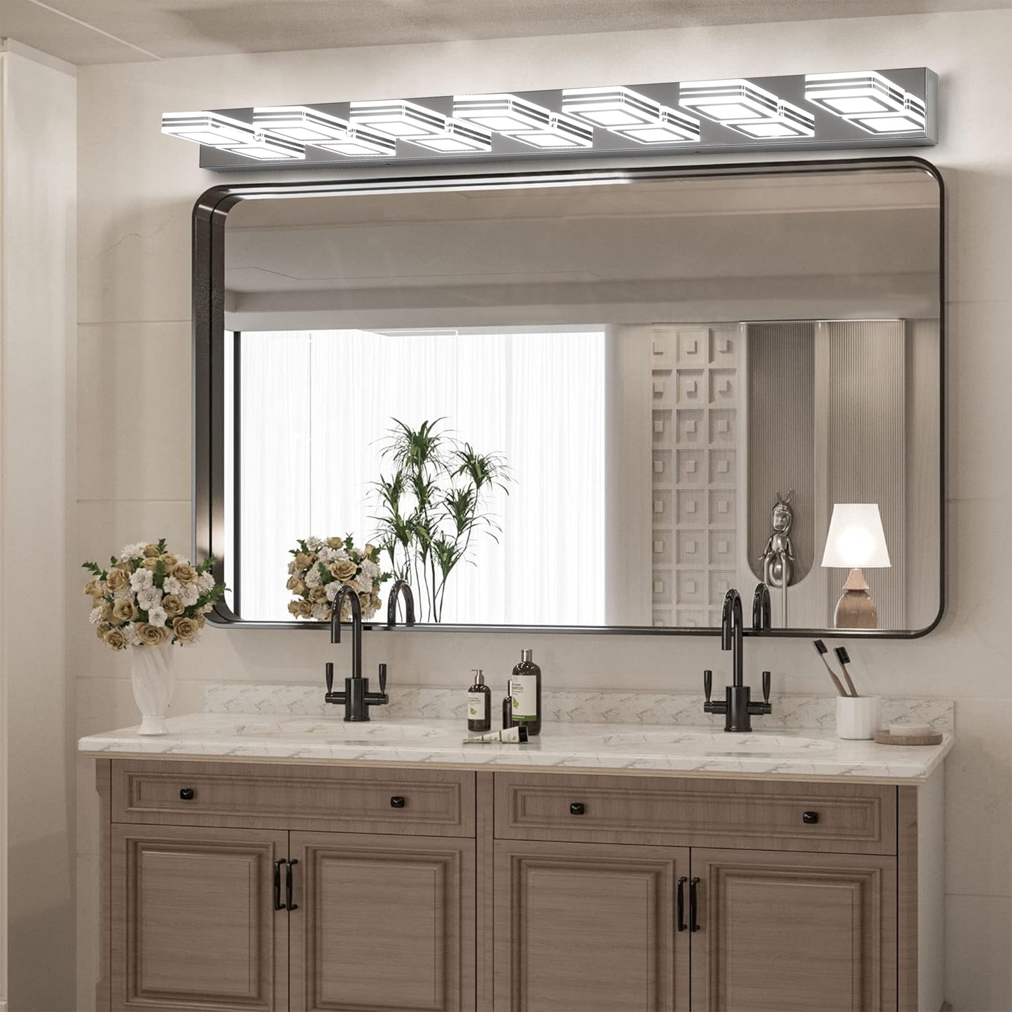 45" 7-Light Chrome LED Vanity Light with Acrylic Shades - view 5