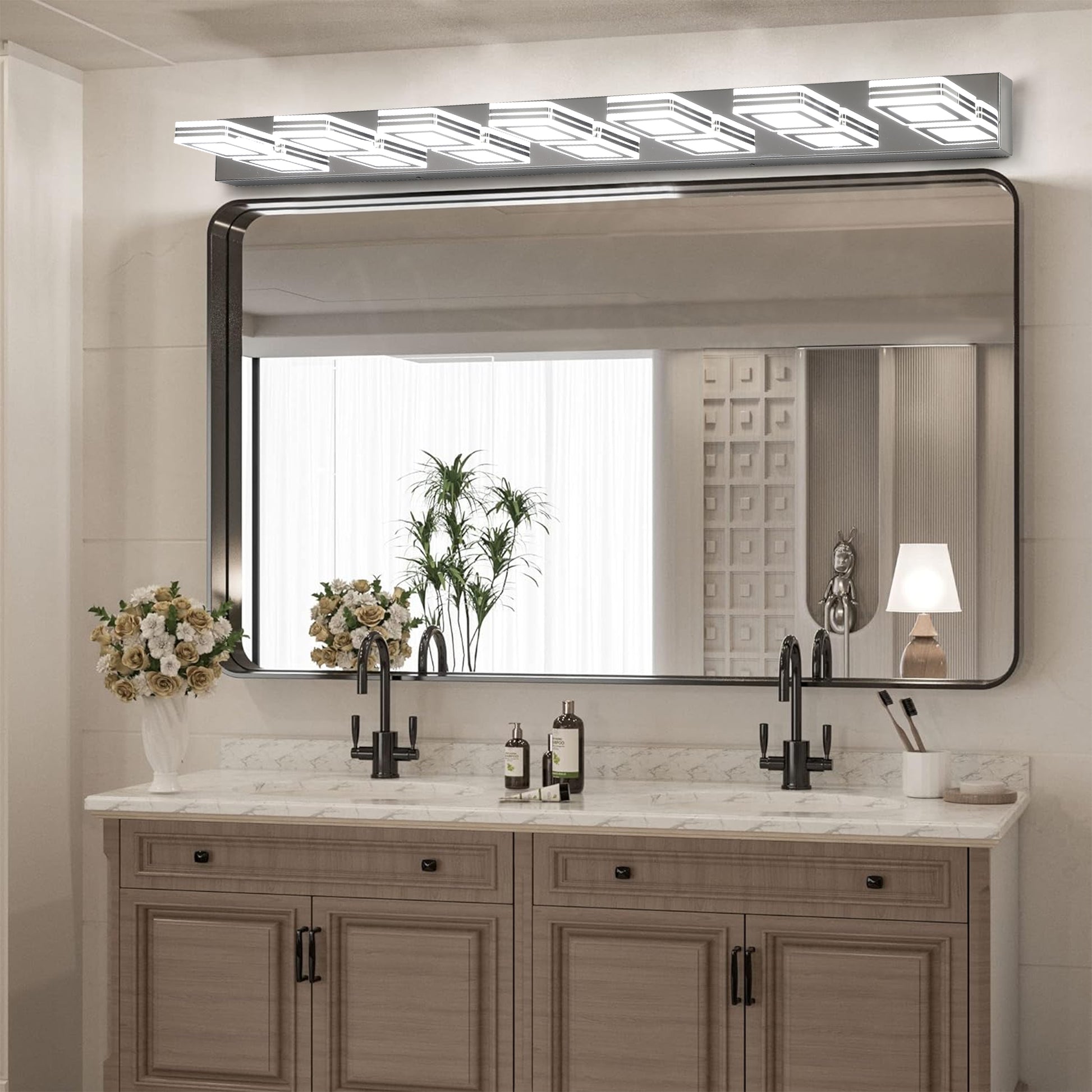 45" 7-Light Chrome LED Vanity Light with Acrylic Shades - view 5