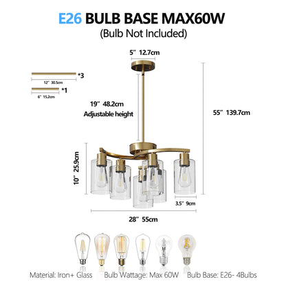 6-Light Gold Chandelier with Clear Glass Shades - view 7