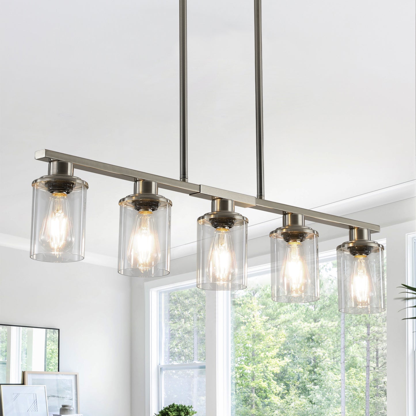 37" Brushed Nickel 5-Light Chandelier with Glass Shades - view 7