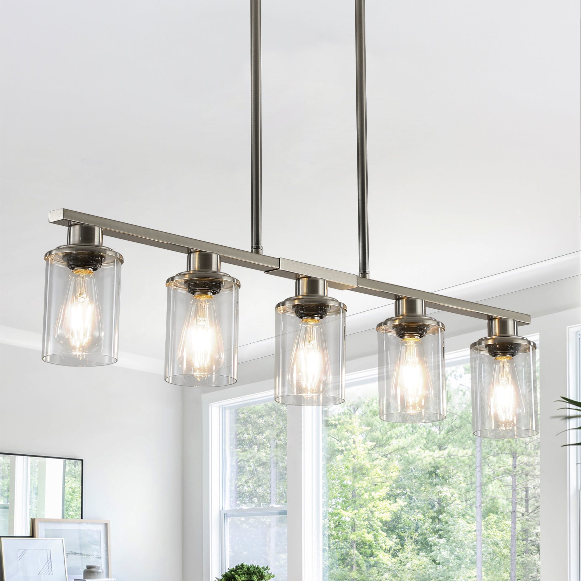 37" Brushed Nickel 5-Light Chandelier with Glass Shades - view 7