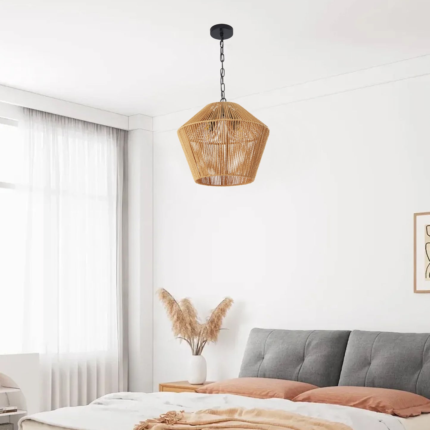 17" Boho Hemp Rope Pendant Light, Natural Finish - view 4