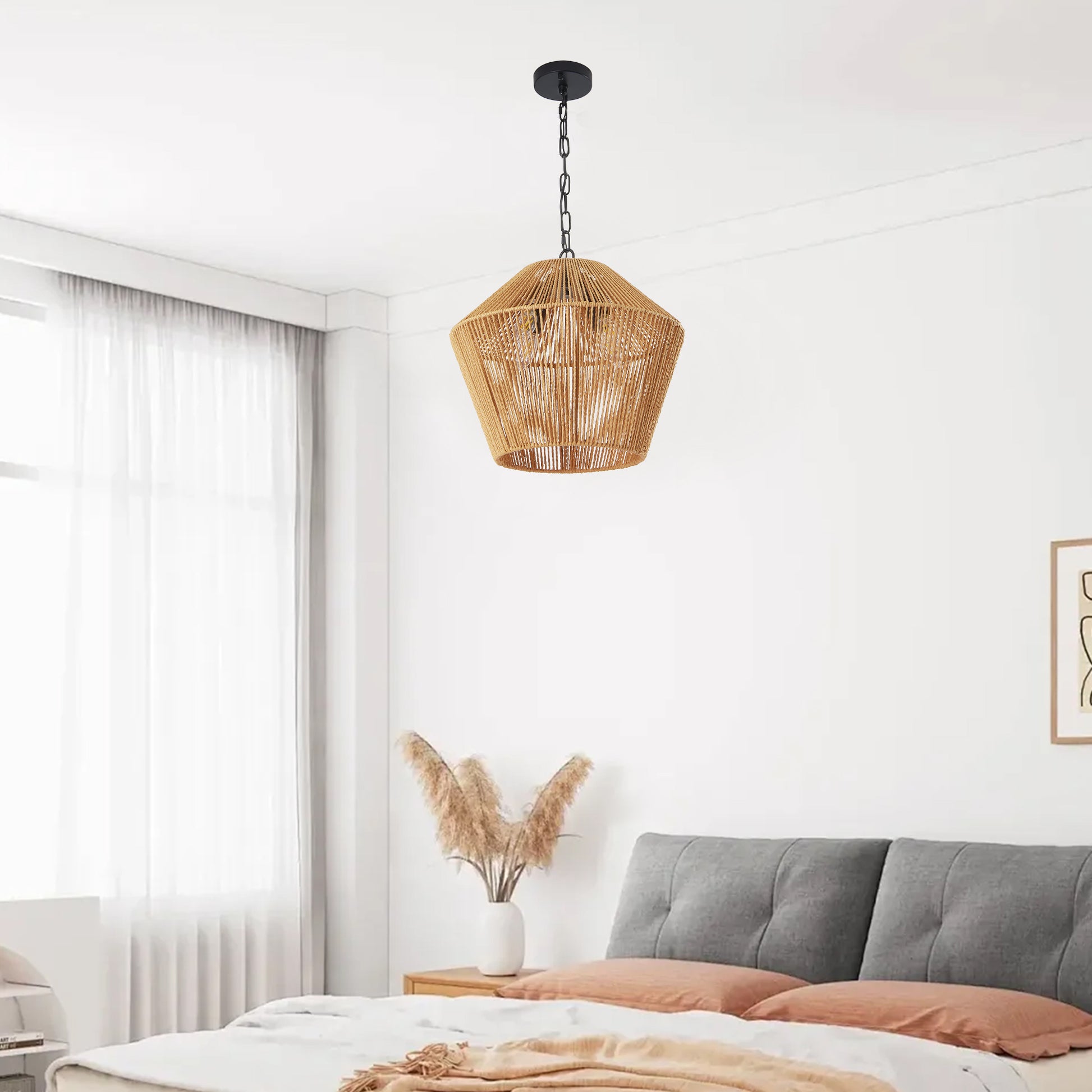 17" Boho Hemp Rope Pendant Light, Natural Finish - view 4