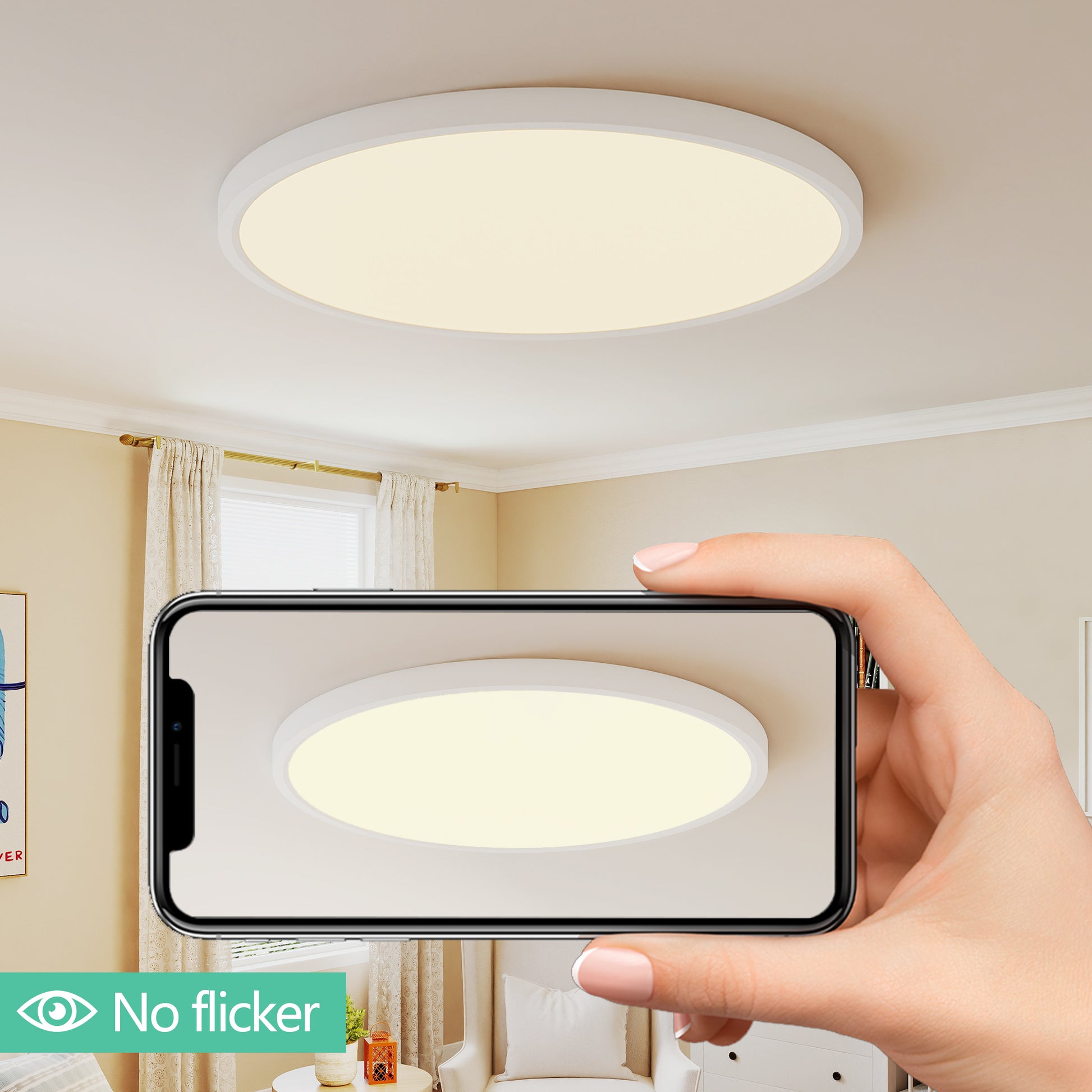 16" White Flush Mount Ceiling Light with Dimmable LED - view 3