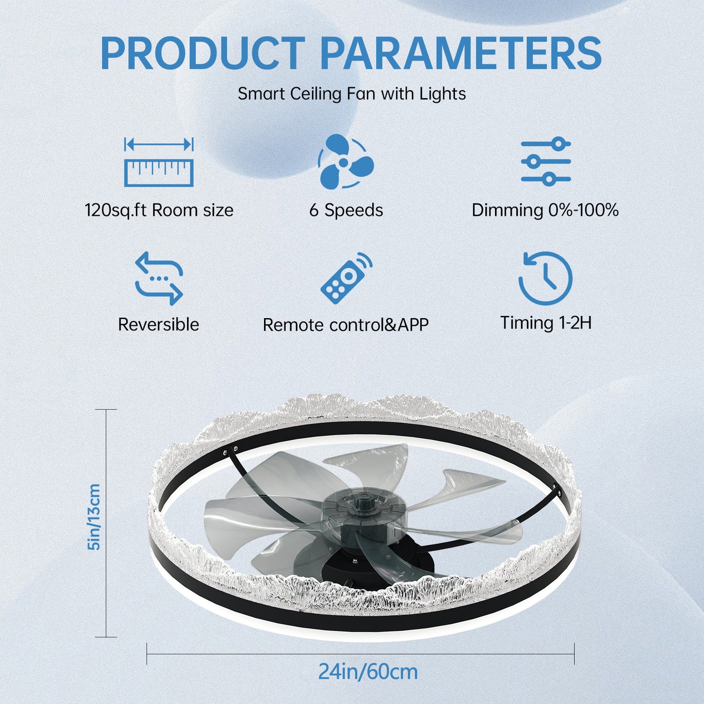 24" Black Crystal Flush Mount Ceiling Fan with LED - view 8