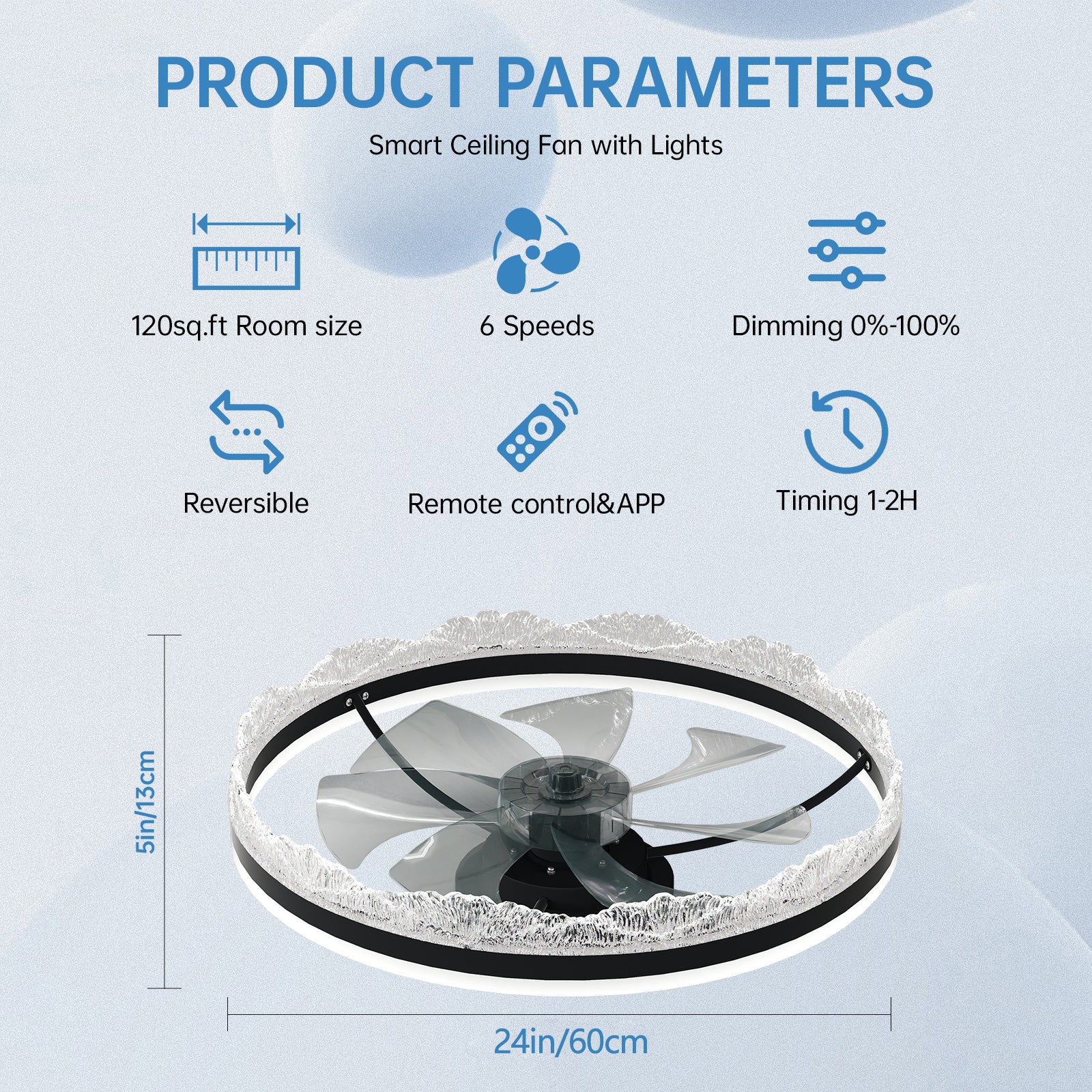 24" Black Crystal Flush Mount Ceiling Fan with LED - view 8