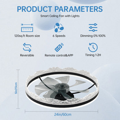 24" Black Crystal Flush Mount Ceiling Fan with LED - view 8