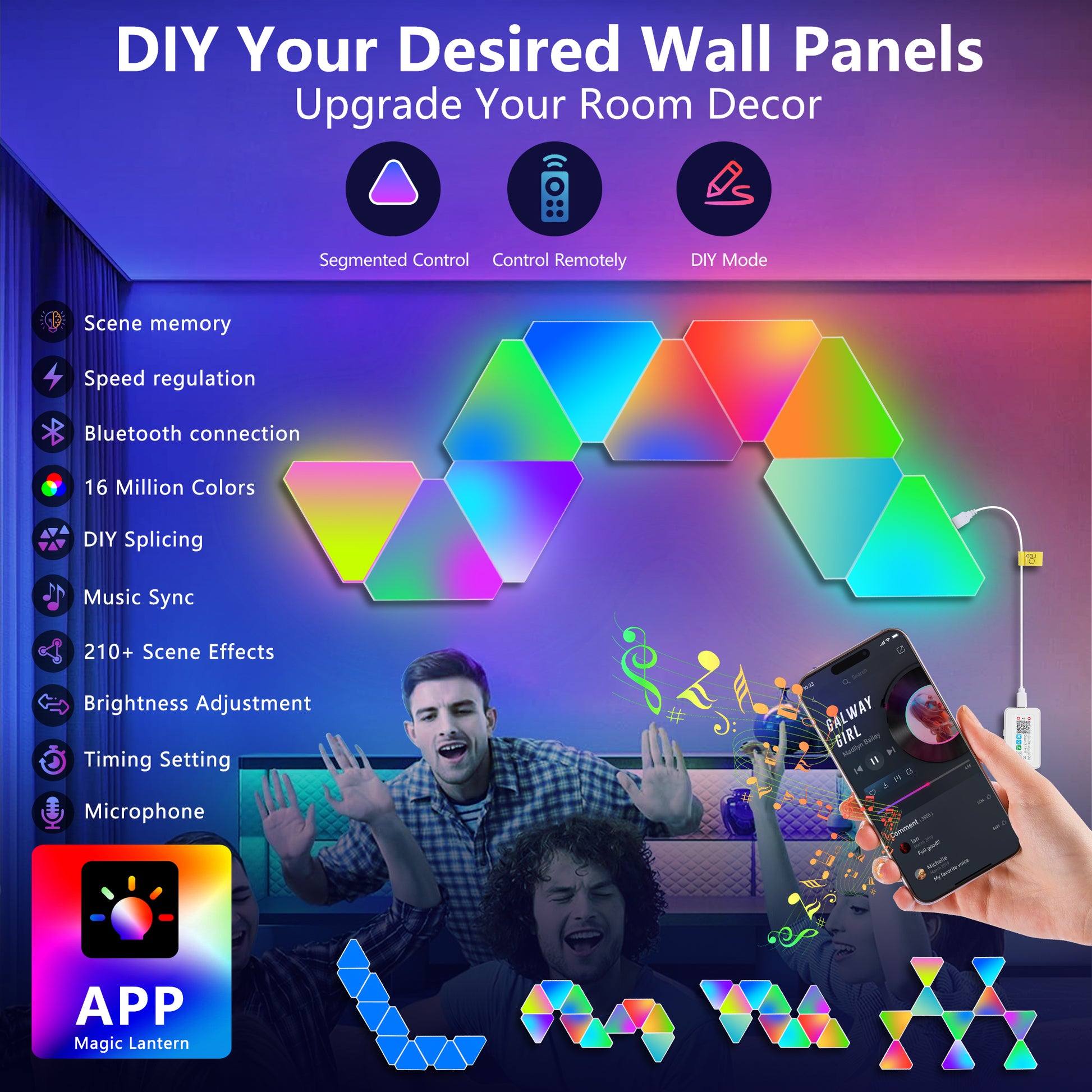 Triangular RGB LED Wall Panels, 10 Pack - view 3