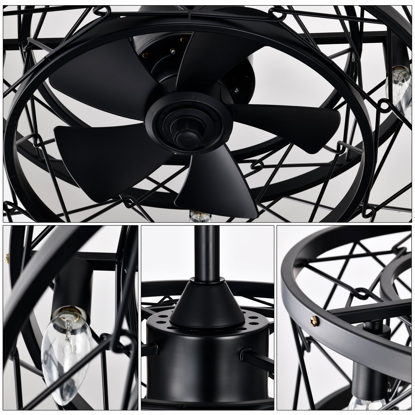 20" Matte Black Modern Enclosed Ceiling Fan - view 14