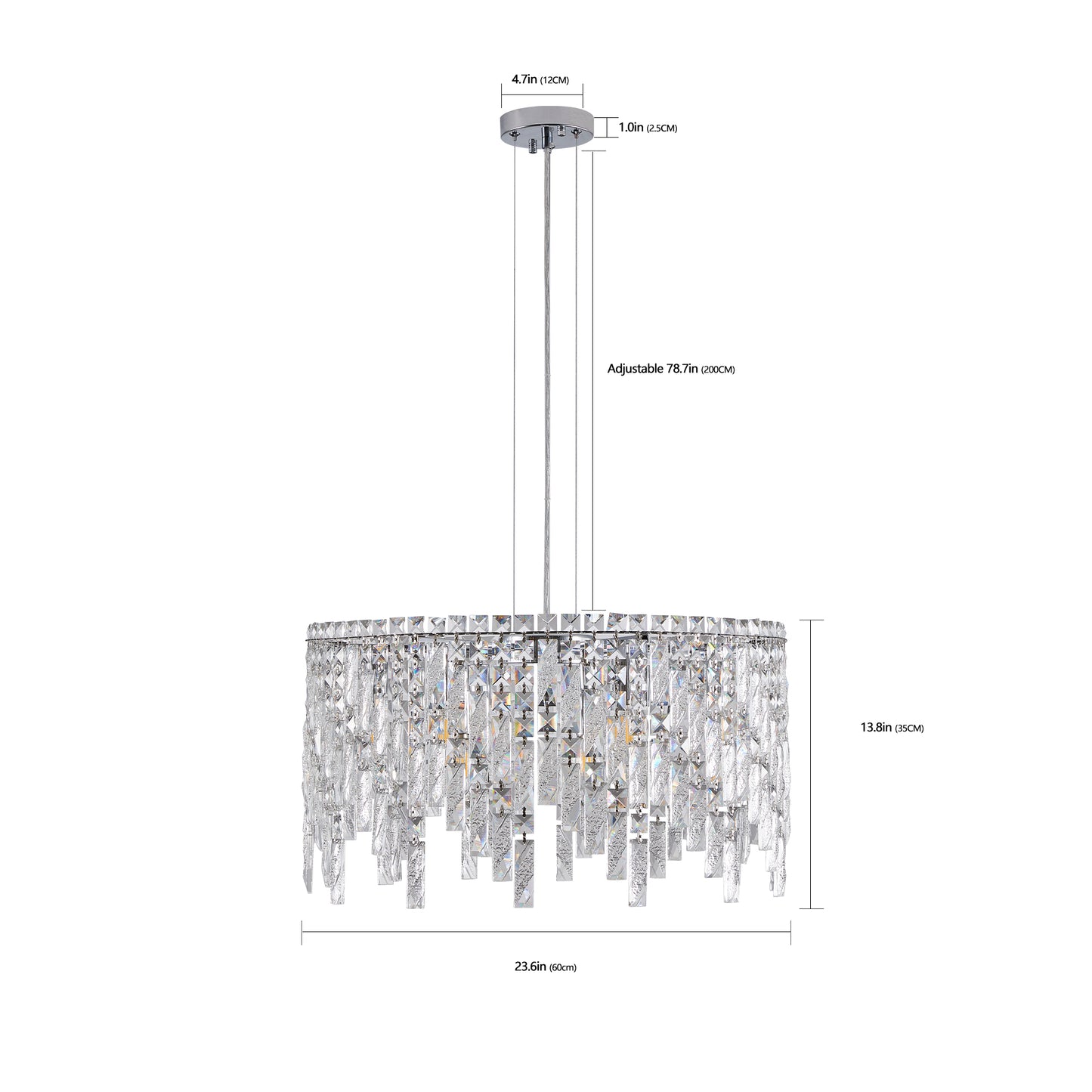 24" Modern Round Silver Crystal Chandelier - view 9