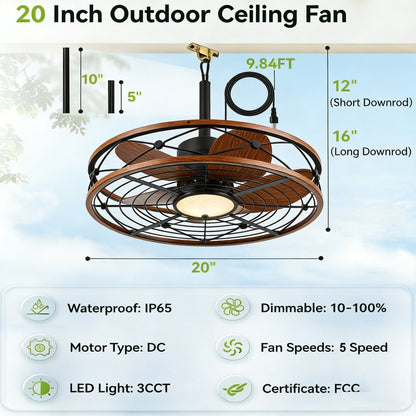 20" Matte Black Outdoor Ceiling Fan with Light and Remote - view 14