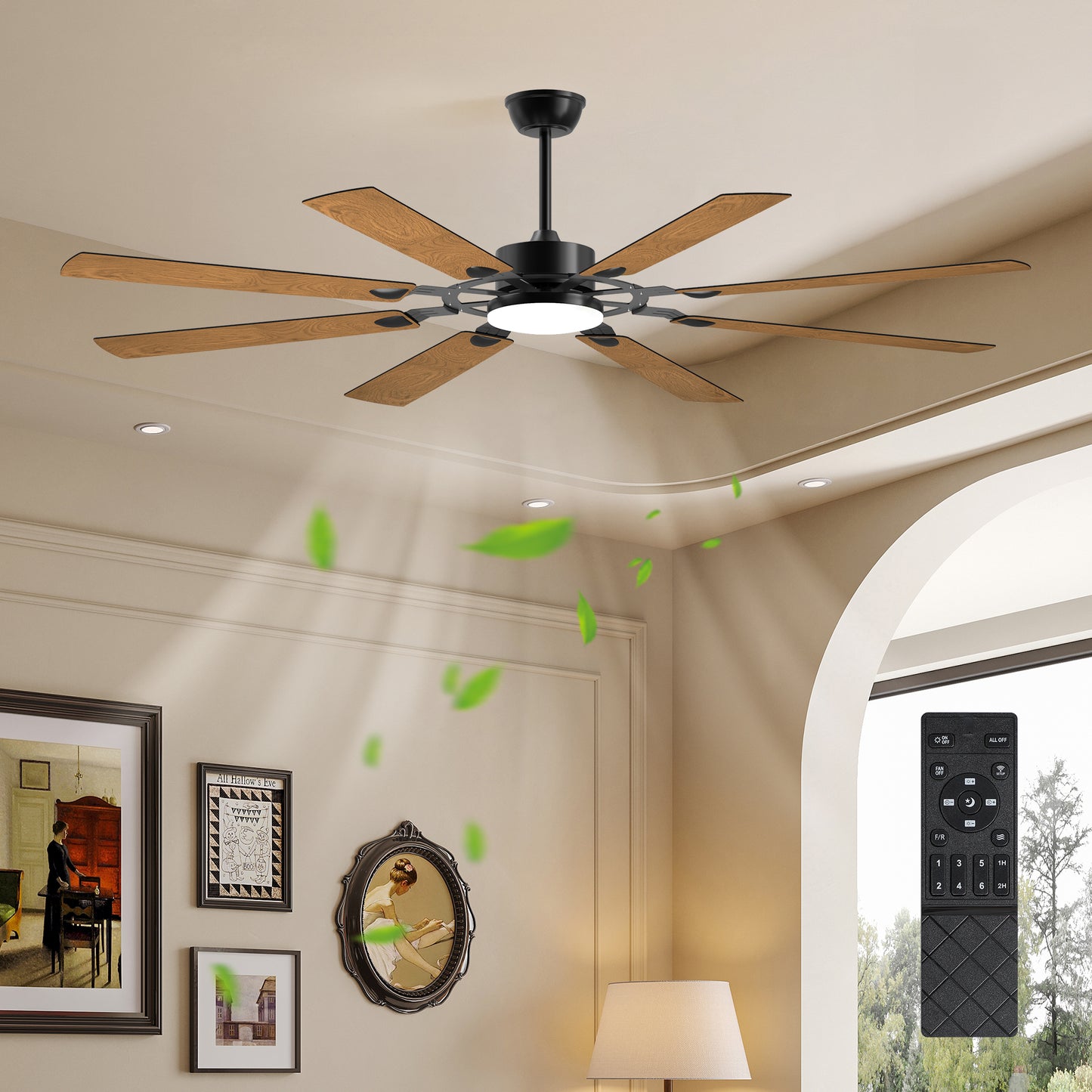 72" Black 8-Blade Indoor Outdoor Ceiling Fan