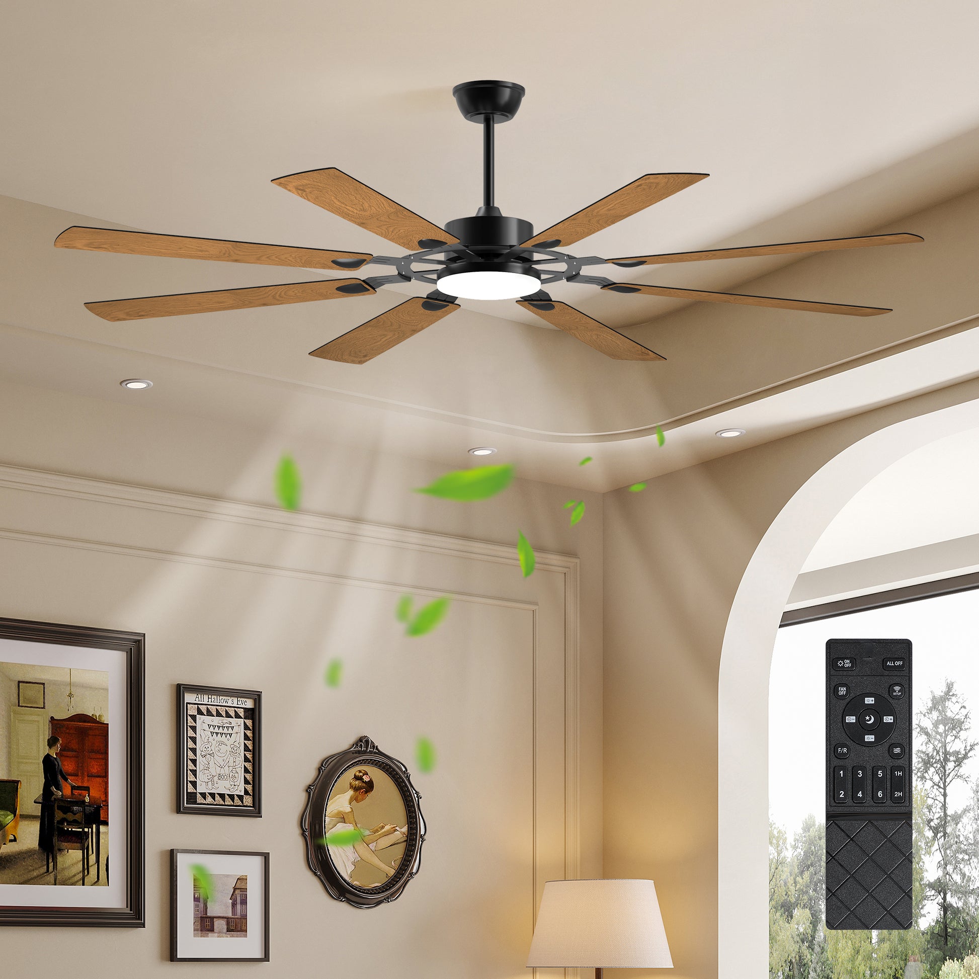 72" Black 8-Blade Indoor Outdoor Ceiling Fan