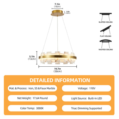 20" Gold Alabaster Round Flush Mount Chandelier - view 6