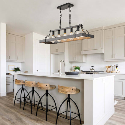 34" 5-Light Matte Black Industrial Linear Chandelier - view 3