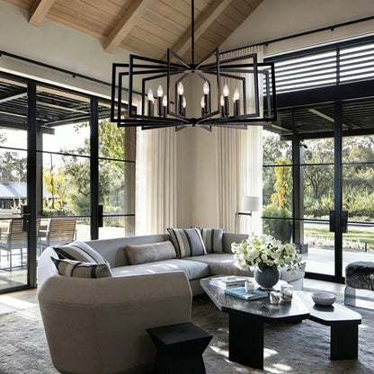 12-Light Matte Black Tiered Lantern Farmhouse Chandelier - view 8