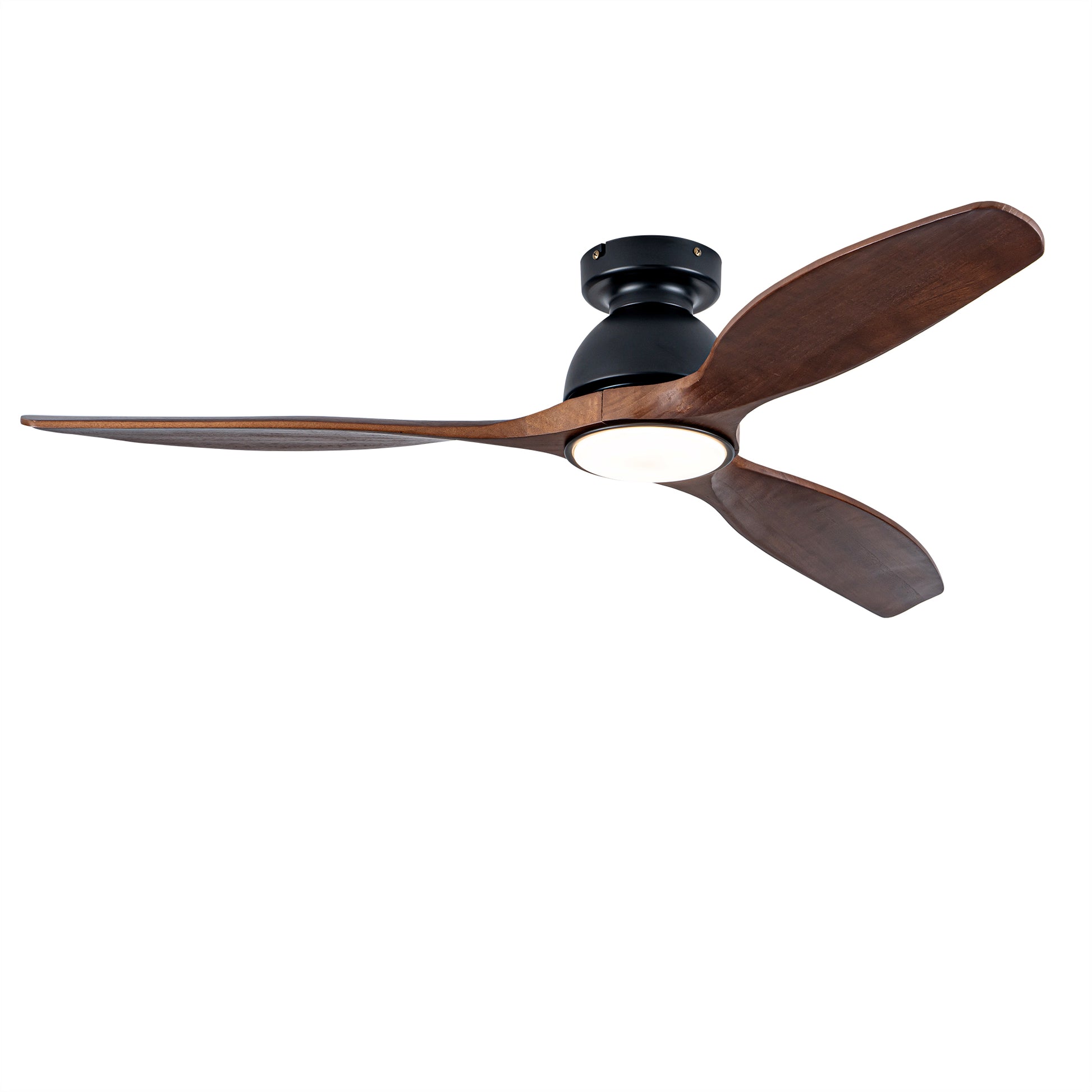 52" Matte Black Flush Mount Wood Ceiling Fan with Remote - view 17