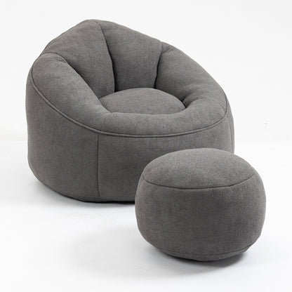 Microfiber Bean Bag Sofa Chair with Footrest – Grey