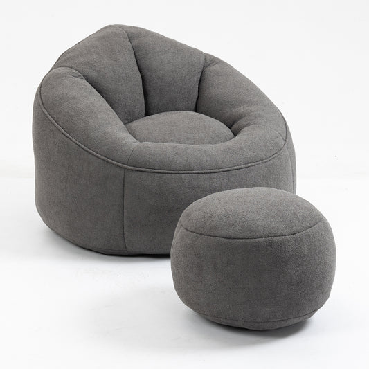 Microfiber Bean Bag Sofa Chair with Footrest – Grey