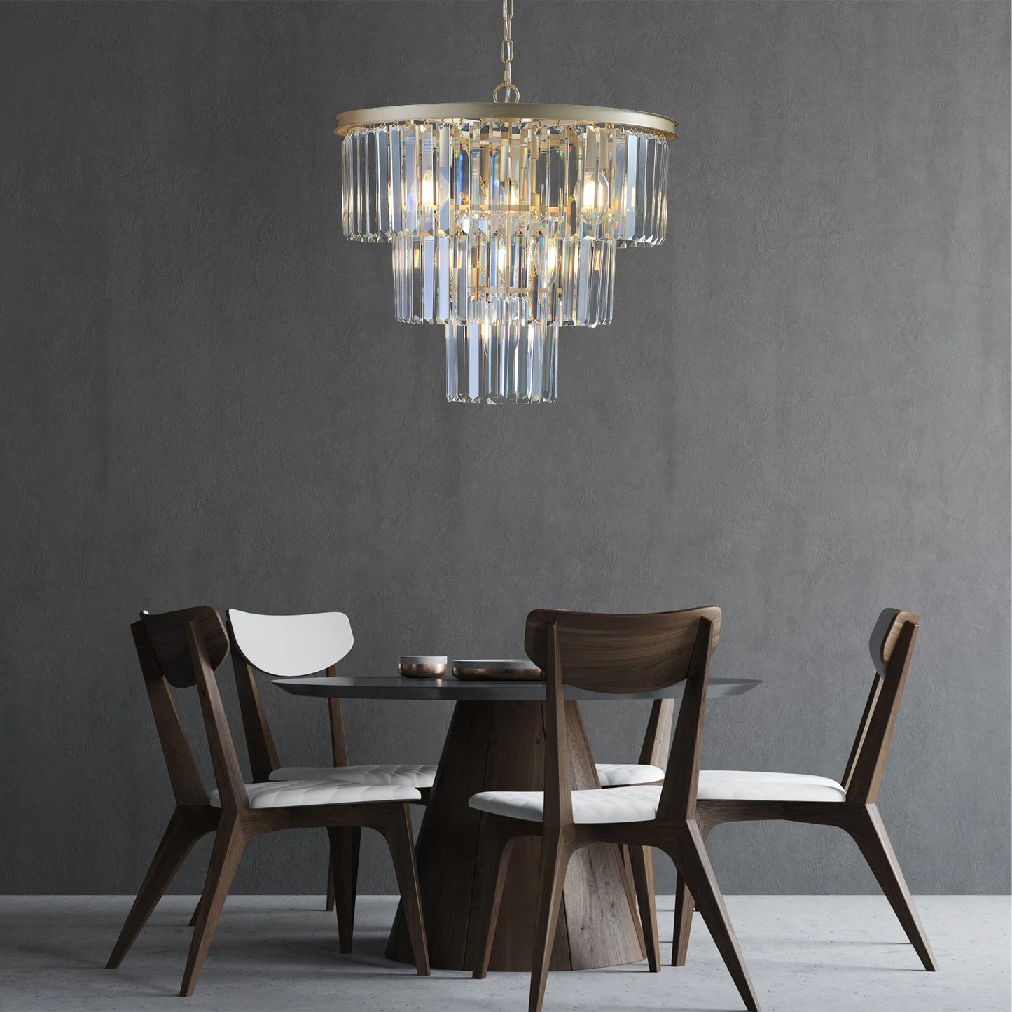 20" 7-Light Gold 3-Tier Crystal Chandelier