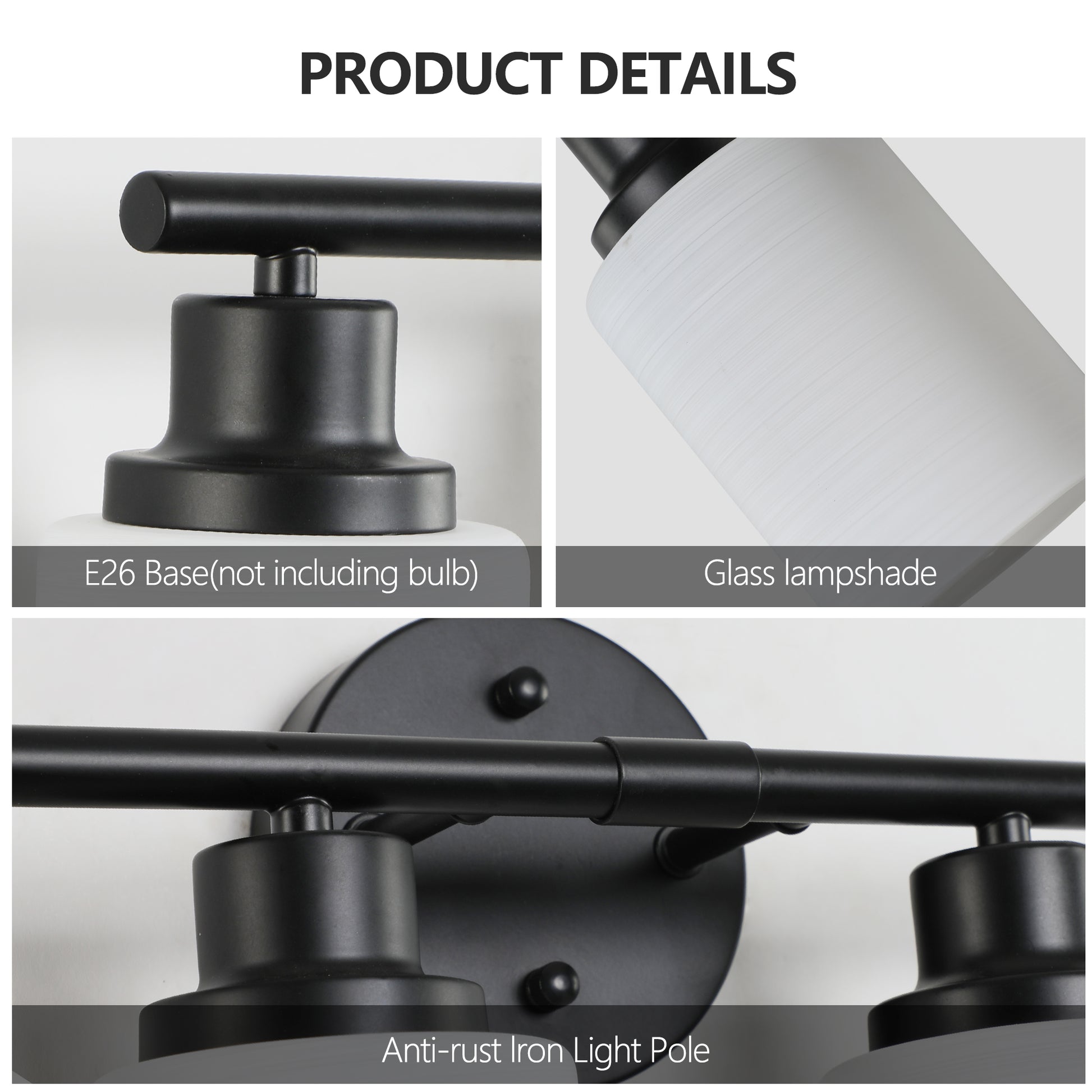 39" 6-Light Black Vanity Light with Frosted Glass - view 7