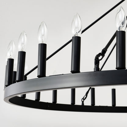 53.15" Matte Black Wagon Wheel Chandelier, 30-Light - view 10