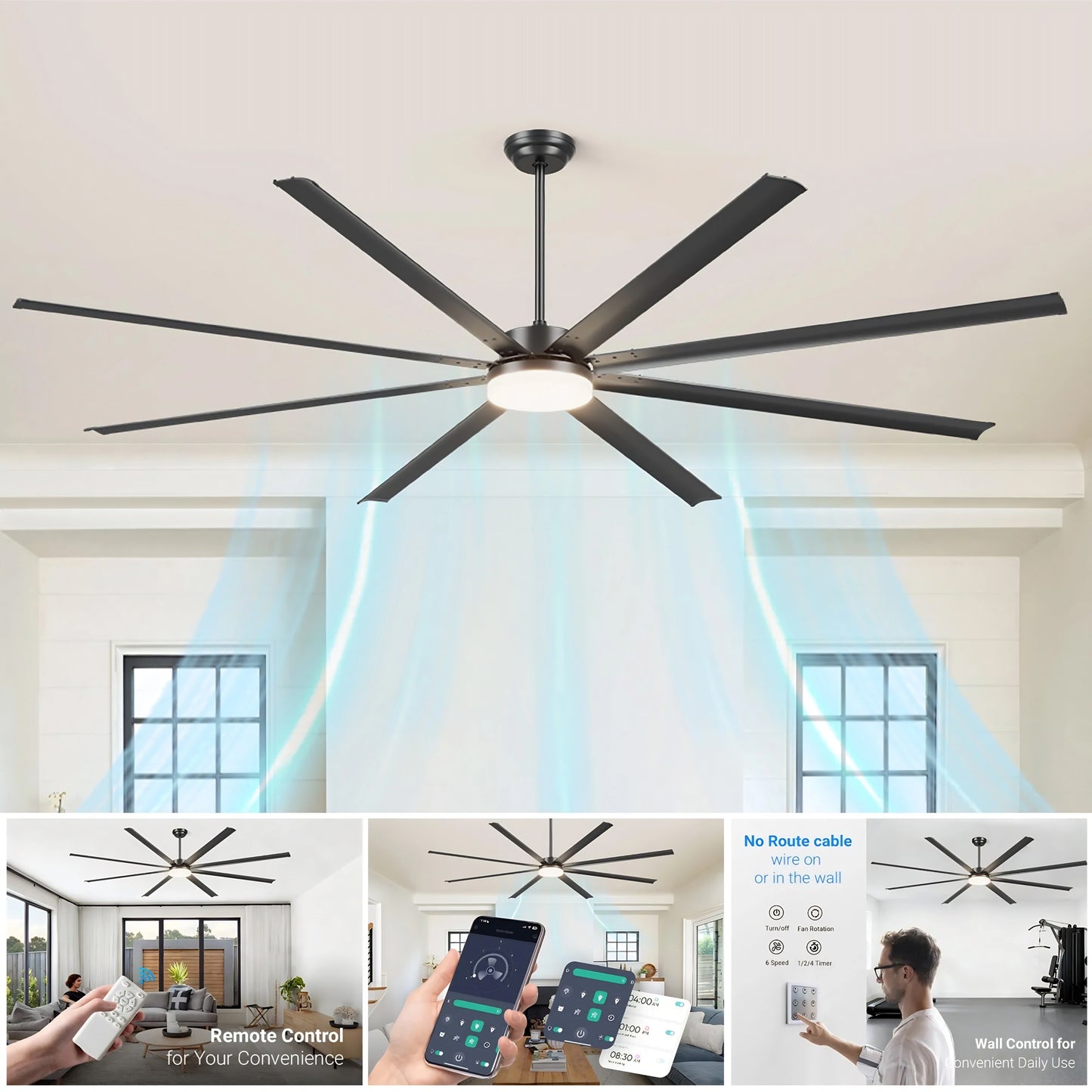 96" Black Industrial Ceiling Fan with Remote - view 10