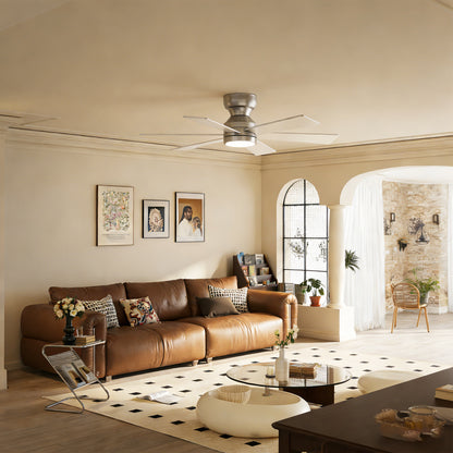46" Silver Flush Mount Ceiling Fan with Light and Remote - view 6