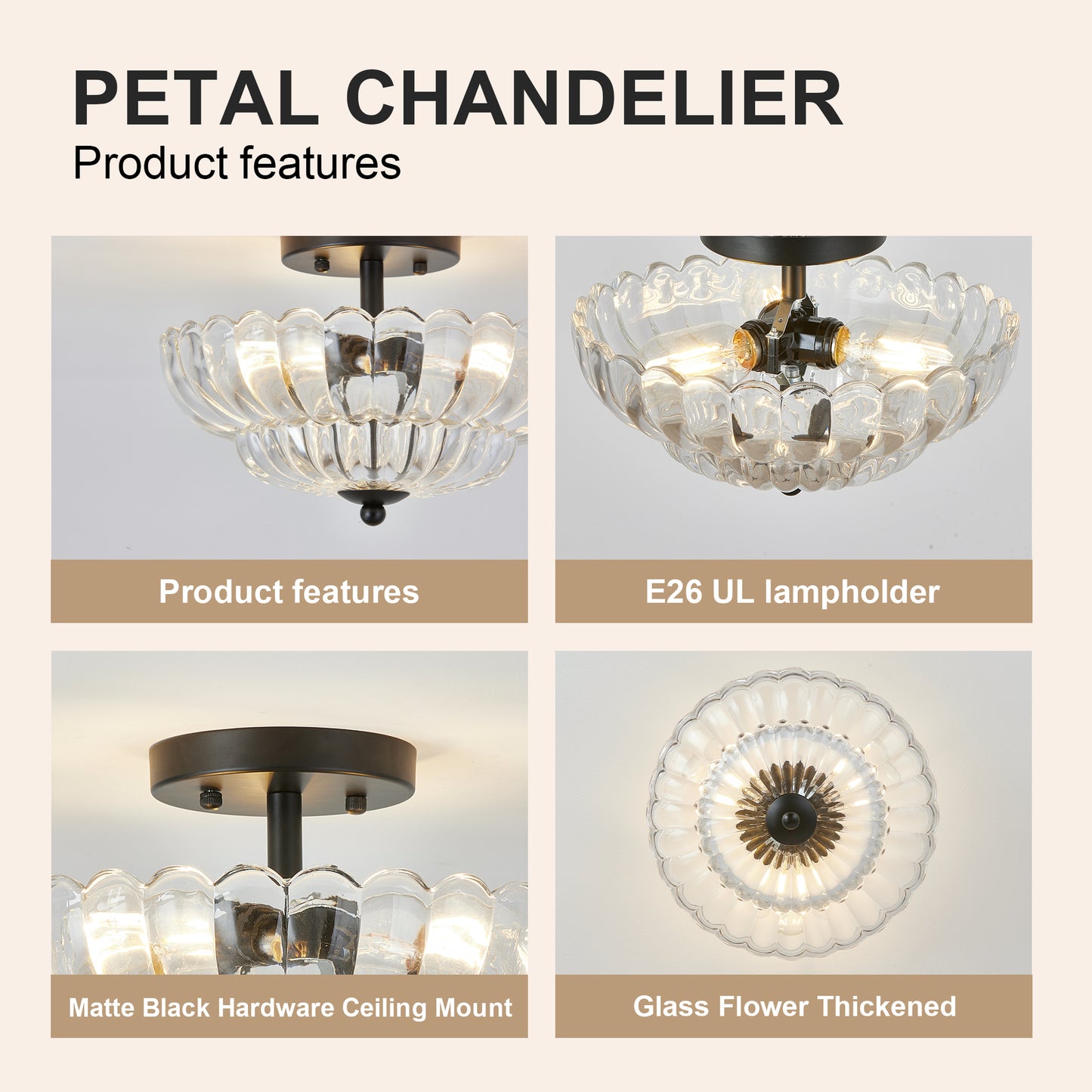 3-Light Black Smoky Gray Glass Semi Flush Mount Ceiling Light - view 6