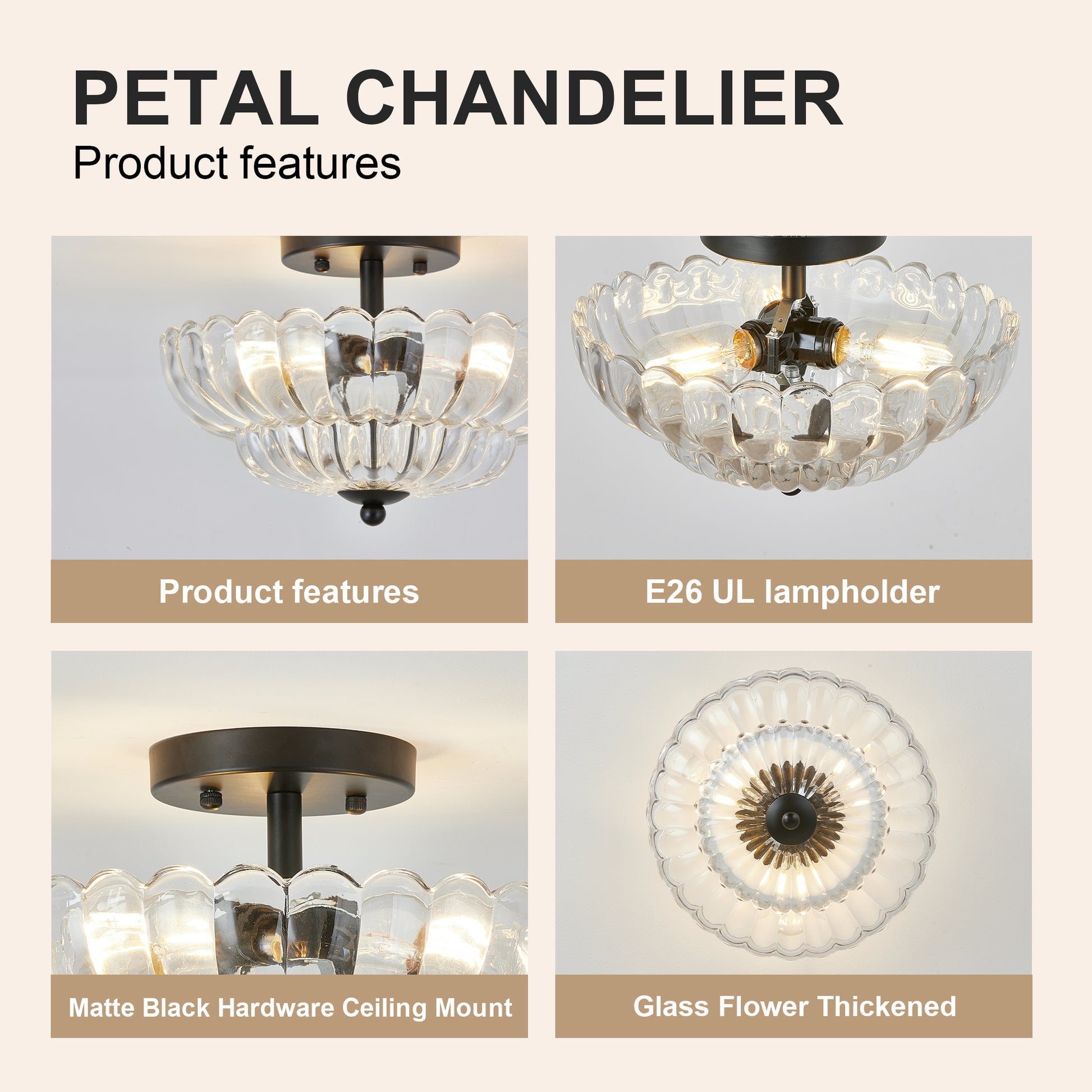 3-Light Black Smoky Gray Glass Semi Flush Mount Ceiling Light - view 6