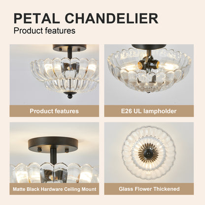 3-Light Black Smoky Gray Glass Semi Flush Mount Ceiling Light - view 6