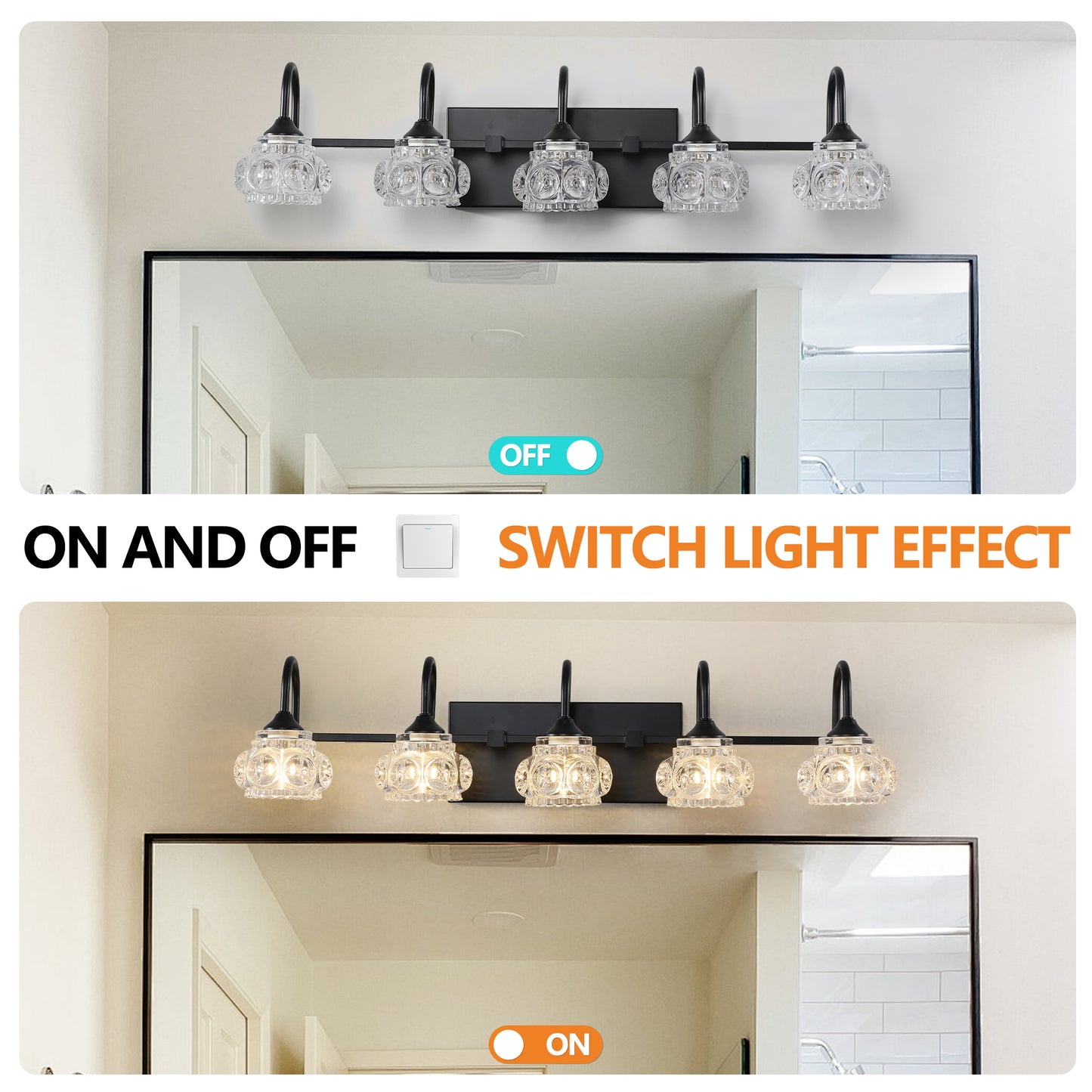 29" Retro 5-Light Black Crystal Vanity Wall Light - view 6