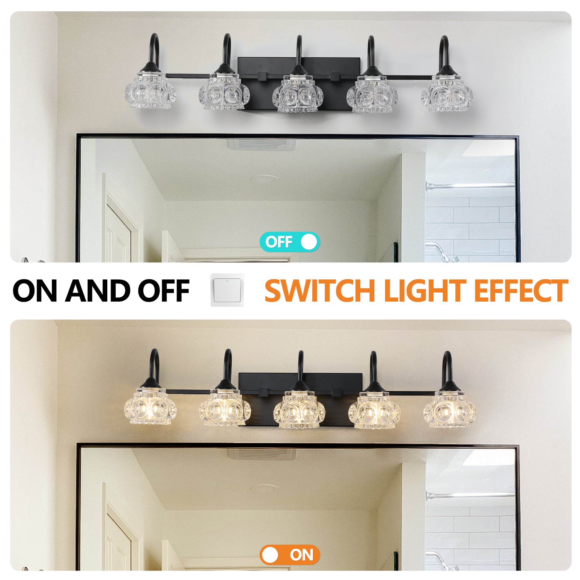 29" Retro 5-Light Black Crystal Vanity Wall Light - view 6