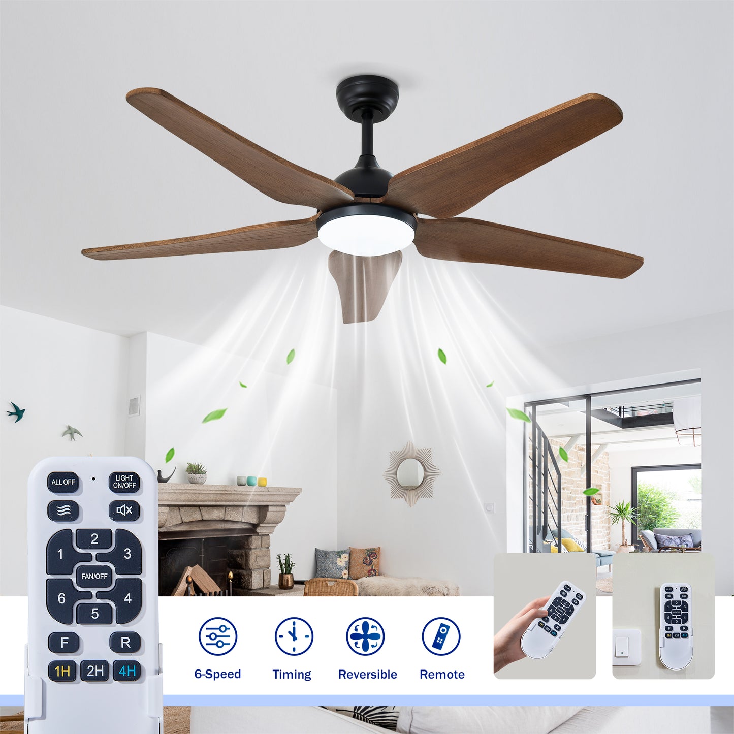 52" Black Brown Reversible Ceiling Fan with Light - view 10