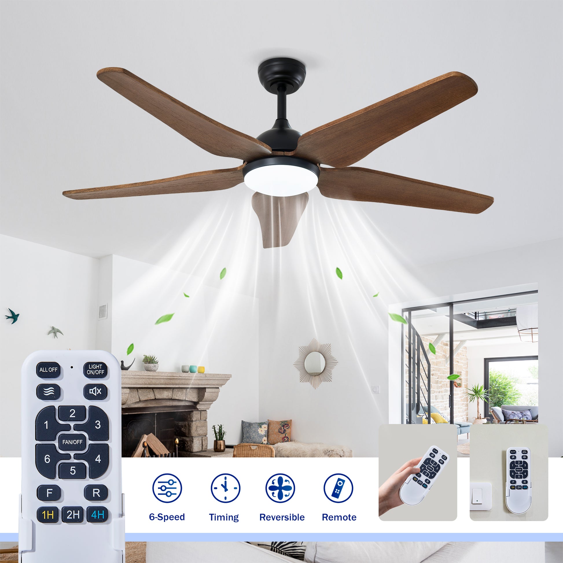 52" Black Brown Reversible Ceiling Fan with Light - view 10