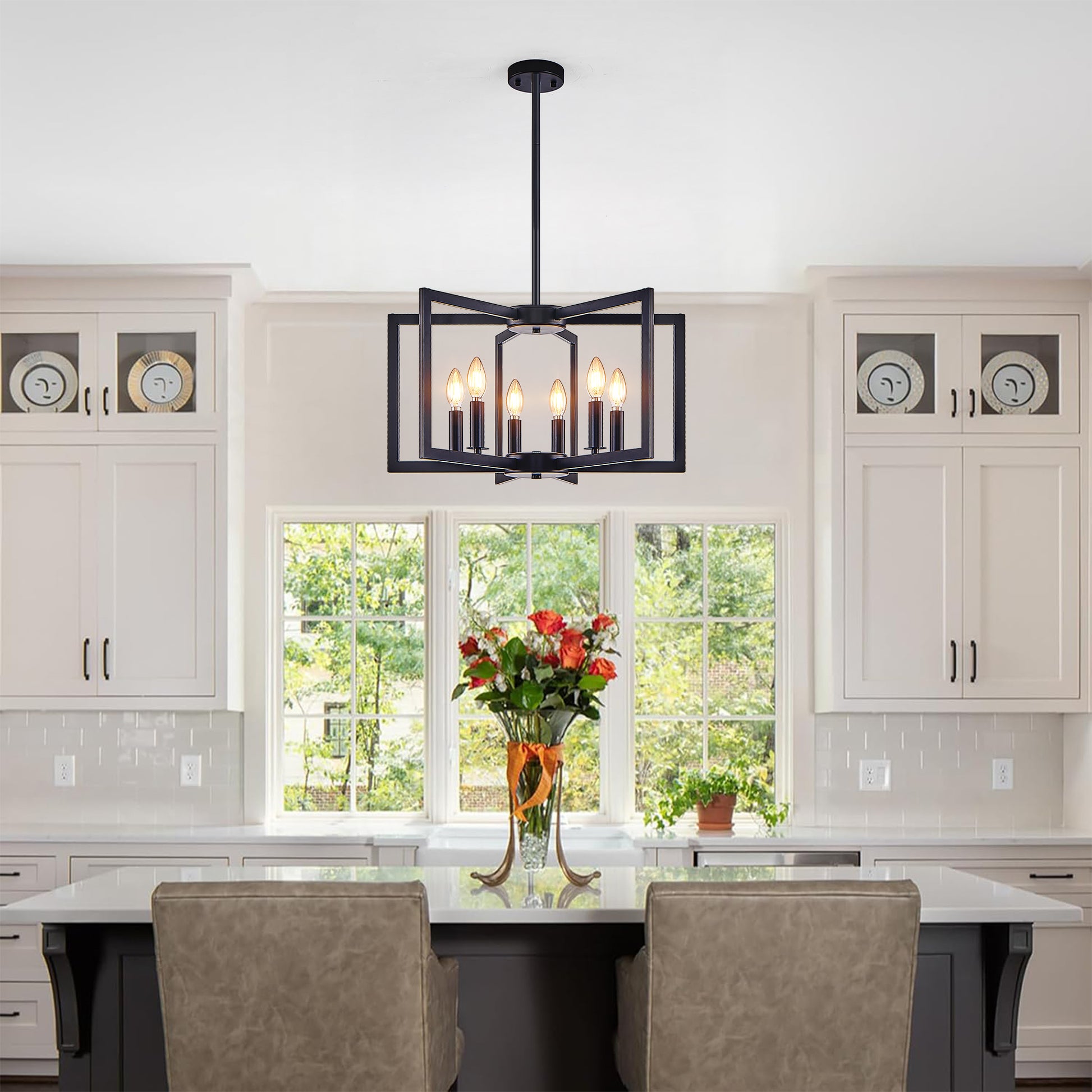 22" 6-Light Black Geometric Chandelier - view 3