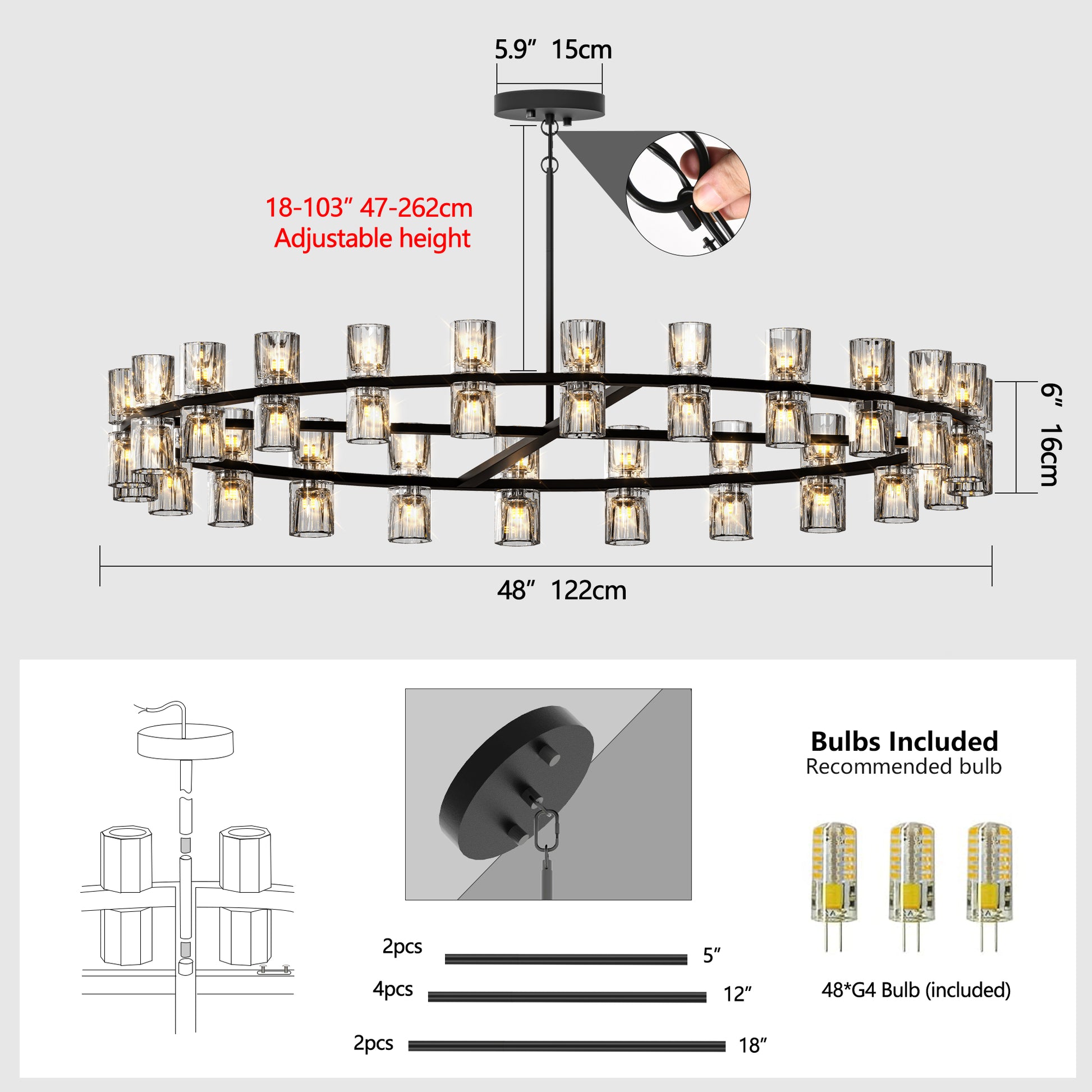 48" Modern Black Crystal LED Chandelier - view 5
