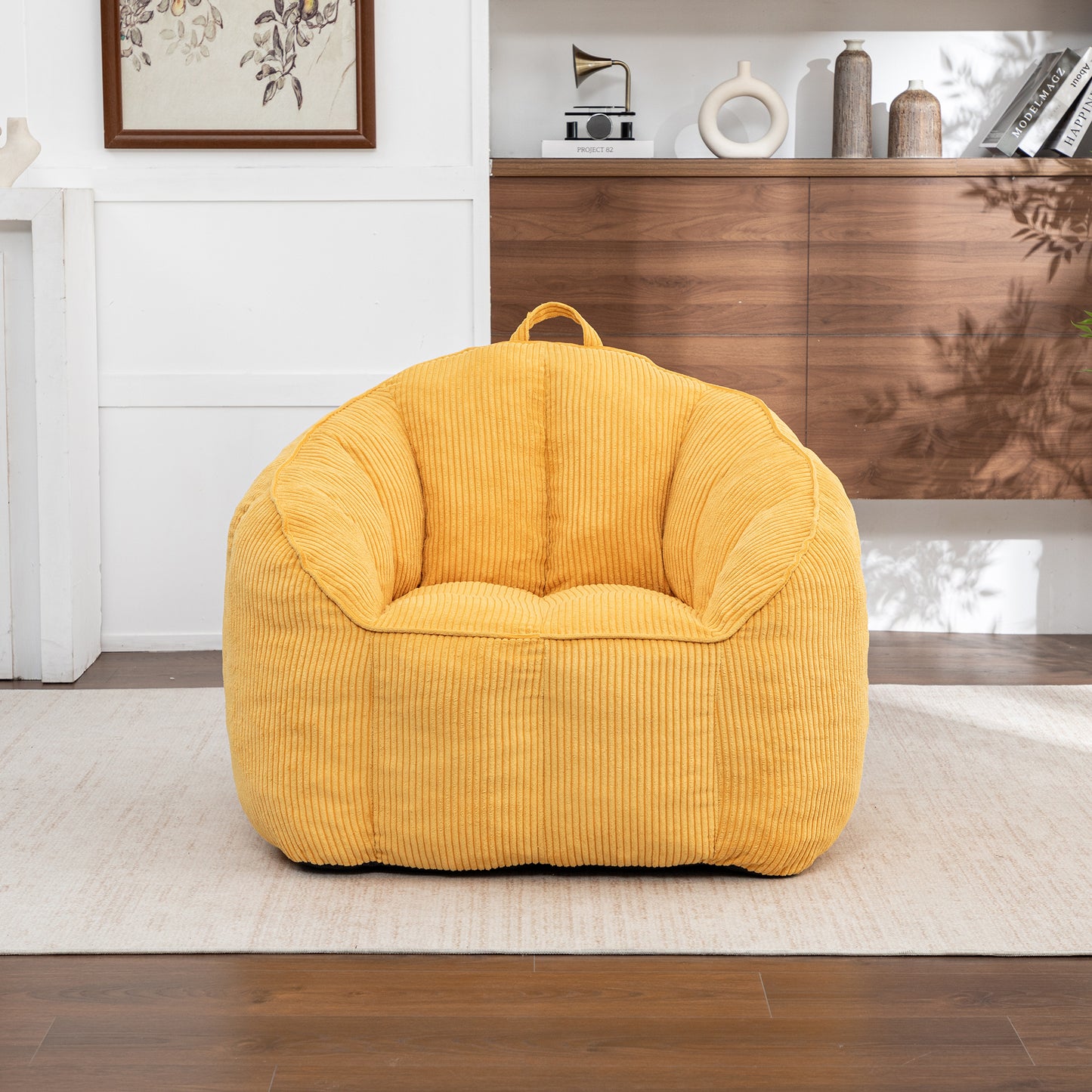 Giant Corduroy Bean Bag Chair with Armrests – Yellow