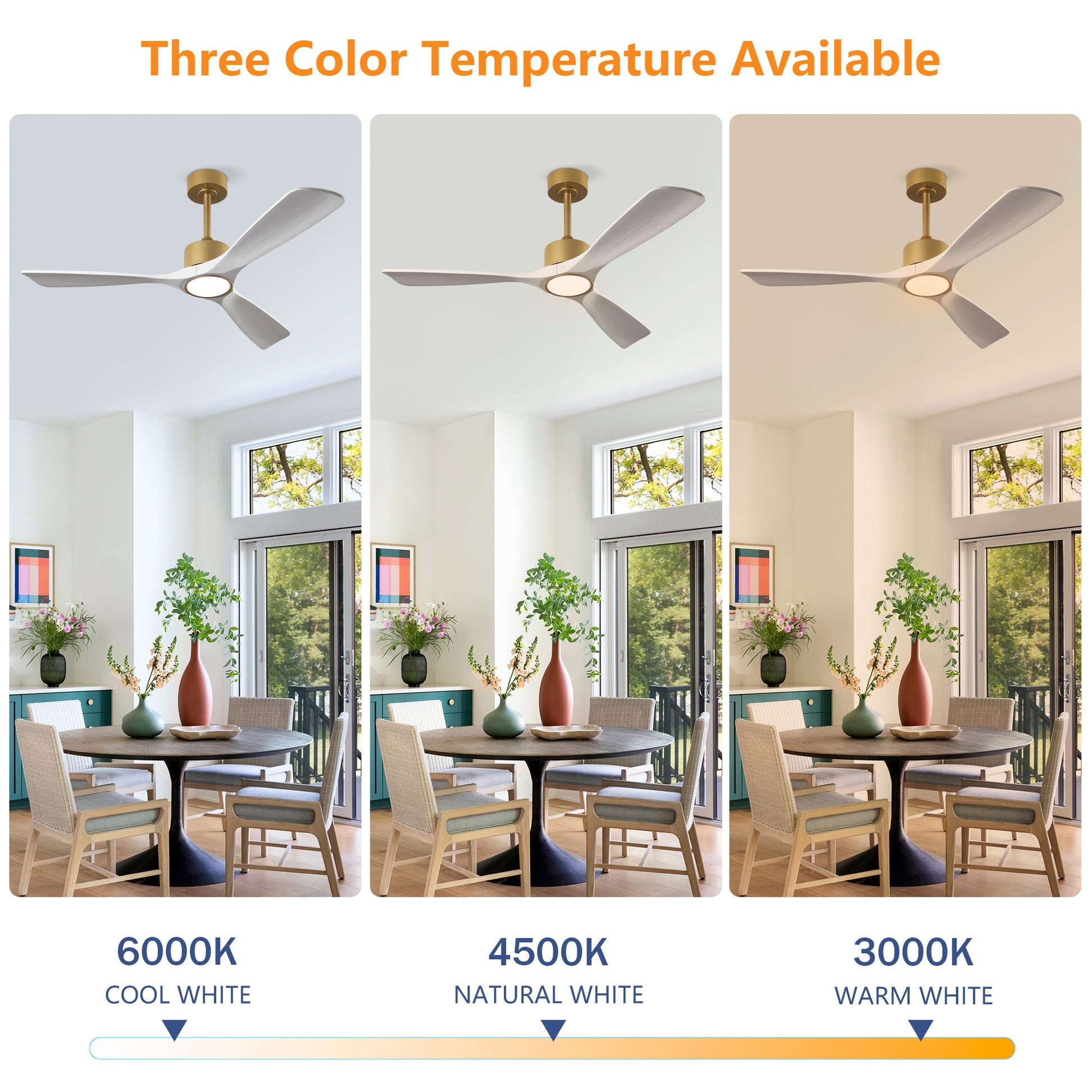 52" Gold and White Solid Wood Ceiling Fan with Dimmable LED - view 11