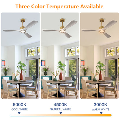 52" Gold and White Solid Wood Ceiling Fan with Dimmable LED - view 11