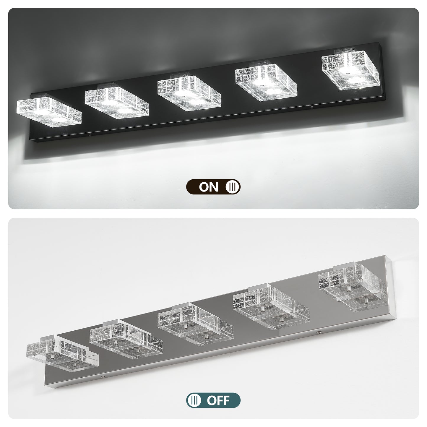 31" 5-Light Chrome LED Vanity Light with Acrylic Shades - view 6