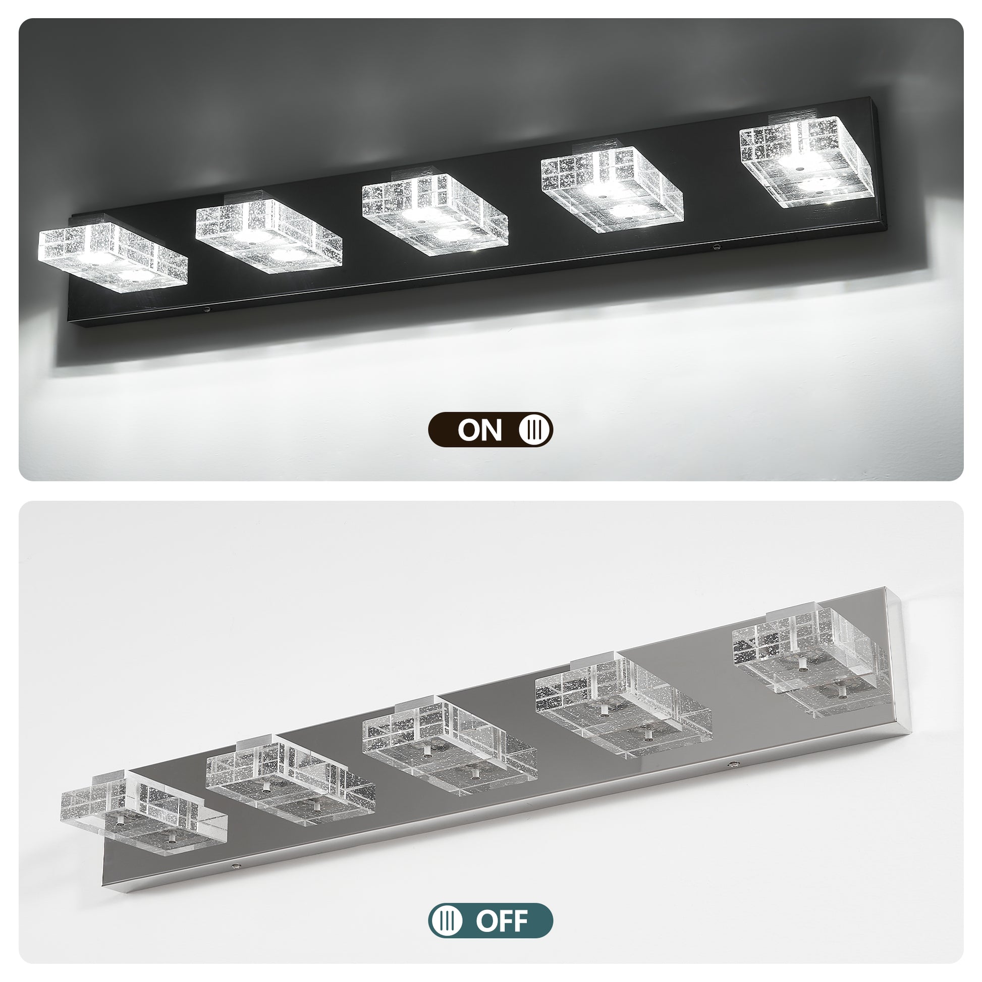 31" 5-Light Chrome LED Vanity Light with Acrylic Shades - view 6