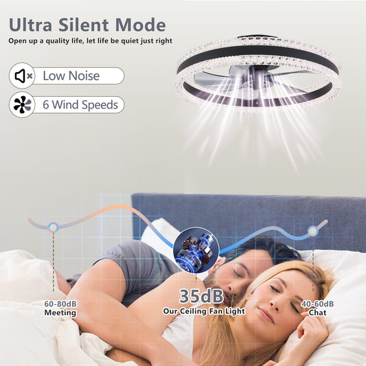 20" Black Double Ring Ceiling Fan with Dimmable LED - view 2