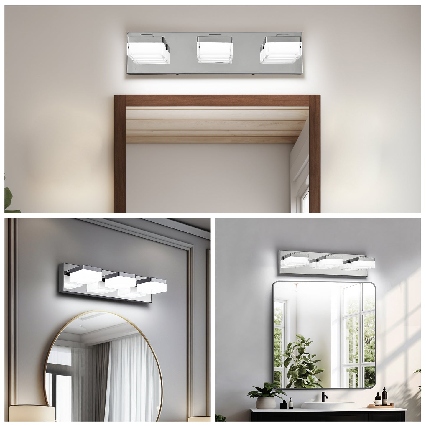 3-Light Modern Chrome LED Vanity Wall Light - view 4